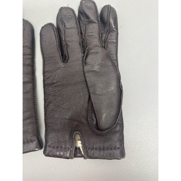 Vintage Isotoner Soft Brown Leather‎ Gloves Tan 100% Fur Lining 80s #1 Medium - Picture 5 of 8